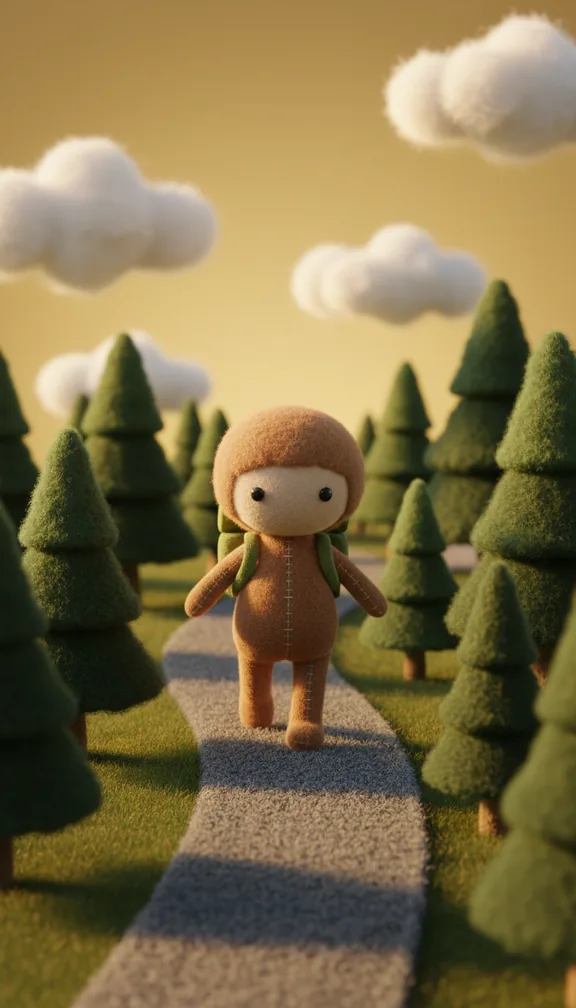 Tiny plush world: Your character as a plush toy on an adventure